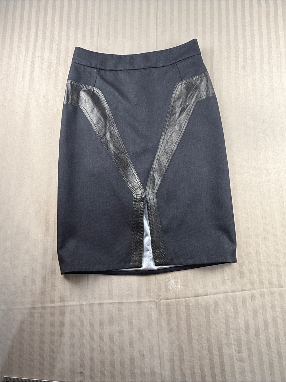 SAAD Brazilian Black Pencil Skirt 38 Metallic Silver Trim Front Slit